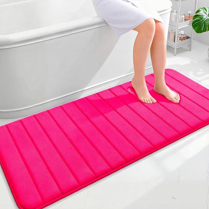 OLANLY Memory Foam Long Bathroom Rugs Runner 59x24, Super Soft Absorbent Bath Mat, Quick Dry, Machine Washable Shower Floor Rugs, Bathmat Carpet, Bathroom Home Decor Accessories, Hot Pink - ModernBath