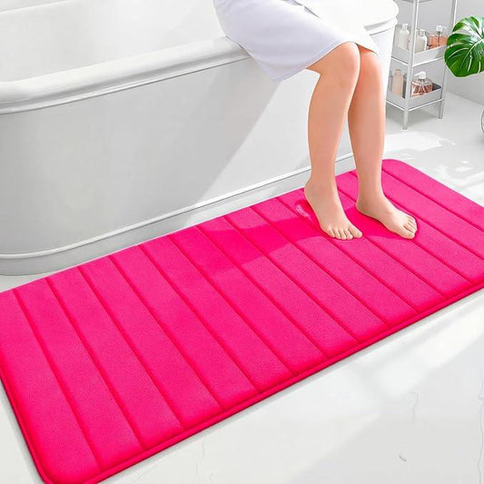 OLANLY Memory Foam Long Bathroom Rugs Runner 59x24, Super Soft Absorbent Bath Mat, Quick Dry, Machine Washable Shower Floor Rugs, Bathmat Carpet, Bathroom Home Decor Accessories, Hot Pink - ModernBath