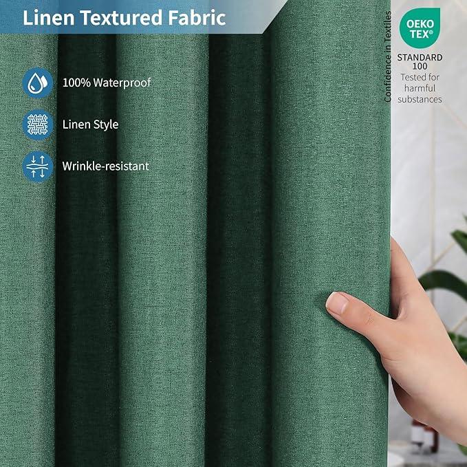 THAIGEE 2-in-1 Waterproof Fabric Shower Curtain or Liner,Linen Textured,Breathable TPU & Washable Bathroom Shower Curtain Set with 12 Plastic Hooks,Modern,72"x72" Emeraldgreen - ModernBath