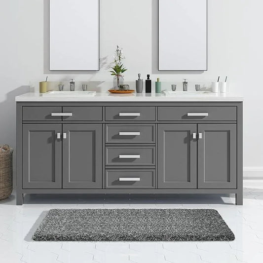 Yimobra Luxury Bathroom Rugs, Fluffy Bath Mats, Non Slip, Water Absorbent Microfiber, Machine Washable, Plush Runner Shower Rug, Thick Matts for Bathroom Floor/Tub, 47"x 24", Light Gray and Black Gray - ModernBath
