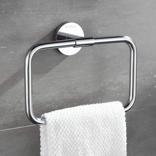 Towel Ring Hand Towel Holder Chrome Towel Racks for Bathroom Wall Mounted Square Towel Ring Holder for Bath Towel Hanger; Brass, 077050-CR Leo Series