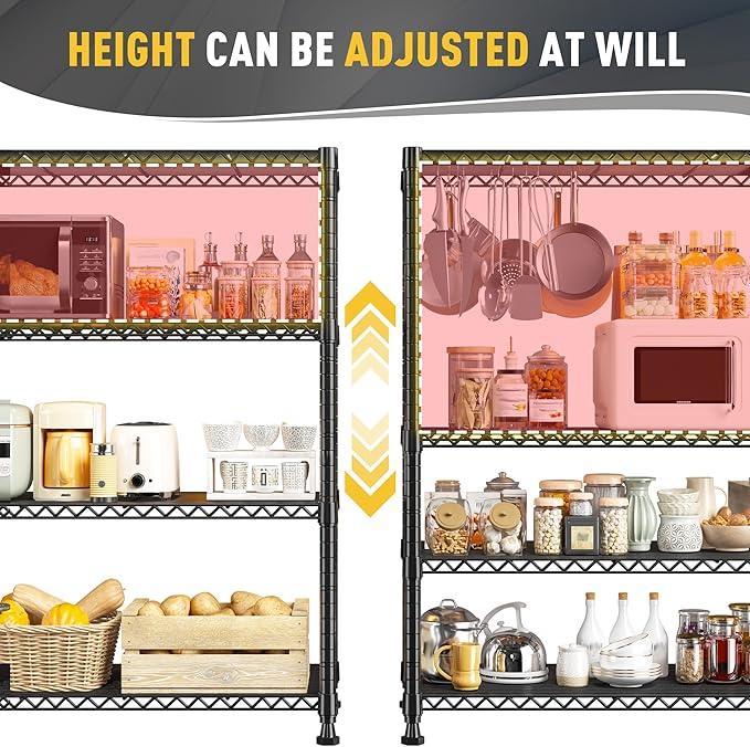 REIBII Wire Shelving Storage Shelves Metal Shelves Heavy Duty Shelving Adjustable Garage Storage Wire Shelf Pantry Shelves for Bedroom Kitchen Rack 35.5''W x 14''D x 59''H - ModernBath