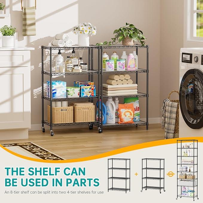 SINGAYE Shelf Closet Wire Shelving：Adjustable Metal Unit for Laundry Room Organization Bathroom Kitchen Home Storage with Wheels Pantry Rack Shelves - ModernBath