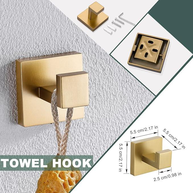 Brushed Gold Bathroom Towel Bar Sets Premium Stainless Steel 4-Piece Bathroom Hardware Set Wall Mounted Square Bathroom Accessories Kit - ModernBath
