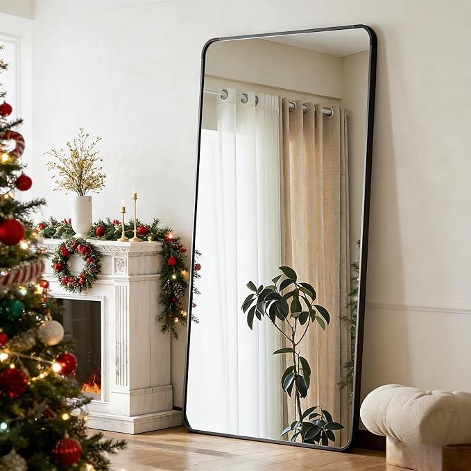 BEAUTYPEAK Black Full Length Mirror, 71"x32" Rounded Corner Floor Mirror Standing Hanging or Leaning Against Wall, Suitable for Bedroom or Dressing Room - ModernBath