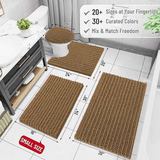 Arotive Luxury Chenille Bathroom Rug Mat, Extra Soft Thick Absorbent Shaggy Bath Rugs, Non-Slip Machine Wash Dry, Plush Bath Mats for Bathroom, Shower and Tub, 30x20, Ochre - ModernBath