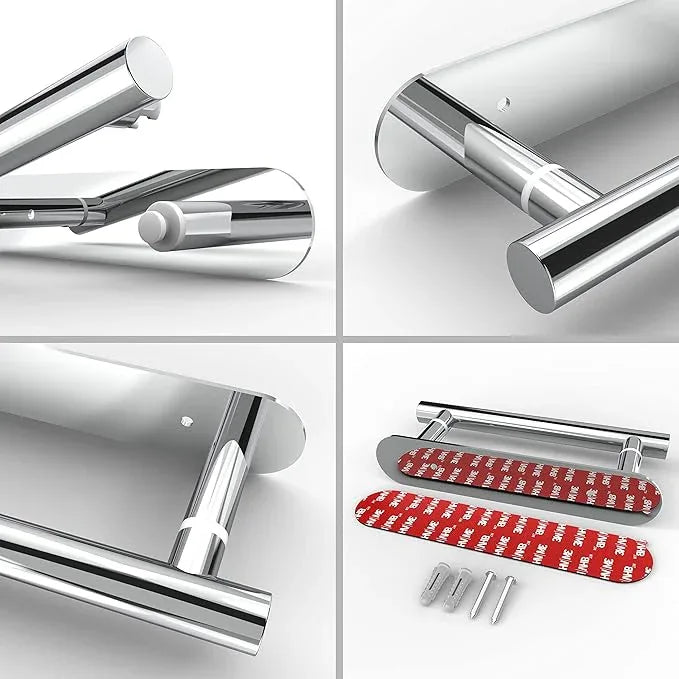 RUACQ Toilet Paper Holder, Self-Adhesive or Wall Mount, SUS304 Stainless Steel Rustproof Stick on Toilet Paper Roll Holder, No Drilling Bathroom Tissue Holder, Modern Pivoting Design (Chrome) - ModernBath