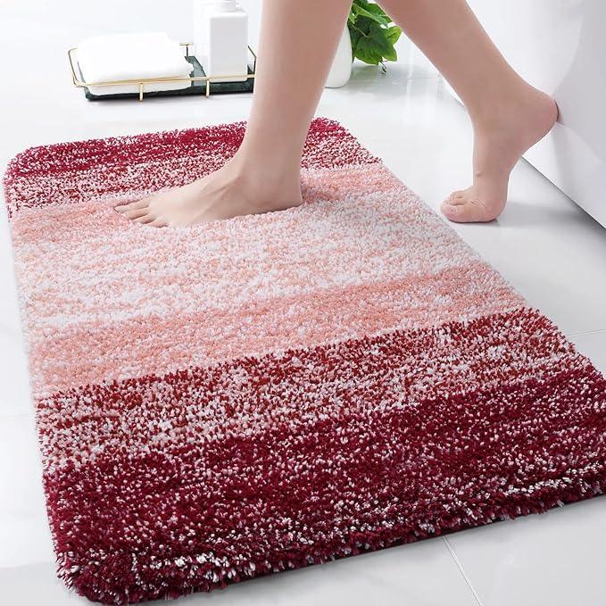 Arotive Microfiber Bathroom Rugs, Shaggy Soft and Absorbent Bath Rug, Non-Slip, Thick Plush Machine Washable Dry Bath Mats for Bathroom, Tub and Shower, 34x21, Burgundy, Rectangular - ModernBath