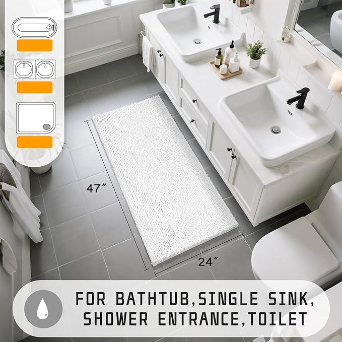 Yimobra Long Bathroom Rugs 47"x24", Extra Soft Non Slip Bath Mat for Tub, Super Absorbent Quick Dry Shaggy Rug Floor Carpet, Machine Washable,White - ModernBath