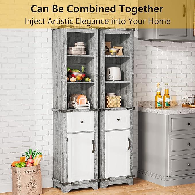 63 Inch Tall Corner Cabinet, Modern Corner Storage Cabinet with Door & Adjustable Shelves & Drawers, Anti-Tipping Free Standing Linen Tower for Bedroom, Bathroom, Kitchen, Pantry (Grey) - ModernBath