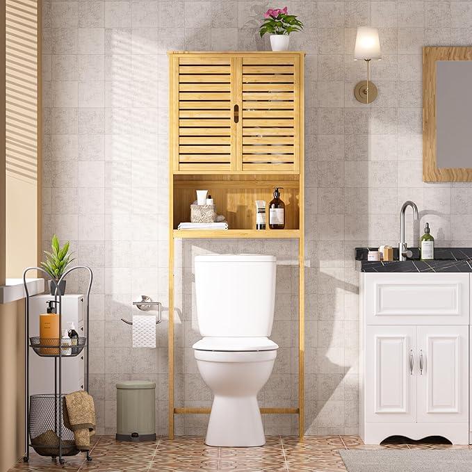 BlueWish Bamboo Over The Toilet Storage Cabinet, Over Toilet Cabinet with Anti-toppling Design, Adjustable Slats, Over-The-Toilet Storages, Bathroom Storage Cabinets for Bathroom, Laundry - ModernBath