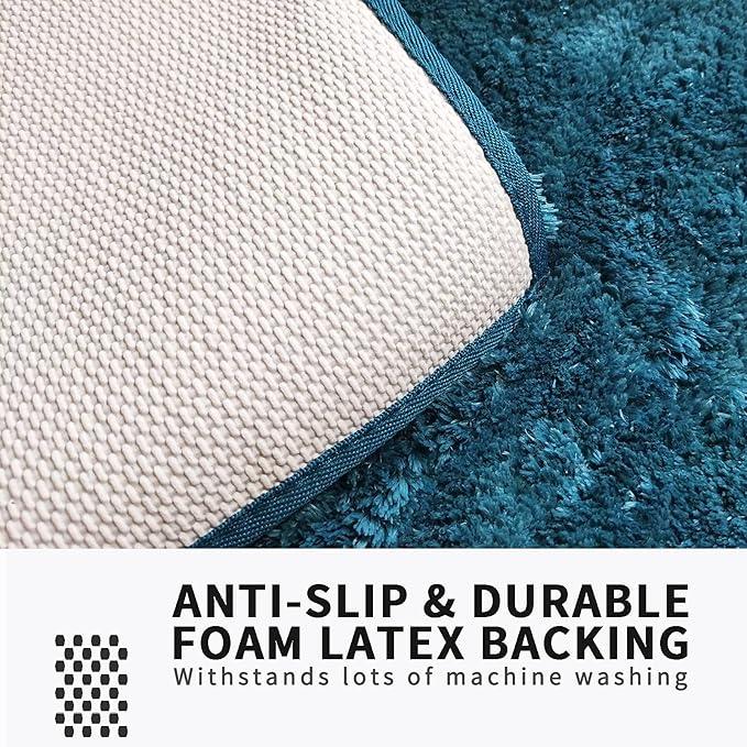 FIFU Bathroom Rugs 17" W x 24" L, Bath Mat for Bathroom, Bedroom, Laundry Room & Kitchen, Non-Slip Rubber Latex Backing, Extra Soft and Absorbent Microfiber Carpet, Machine Washable Rug, Peacock Blue - ModernBath