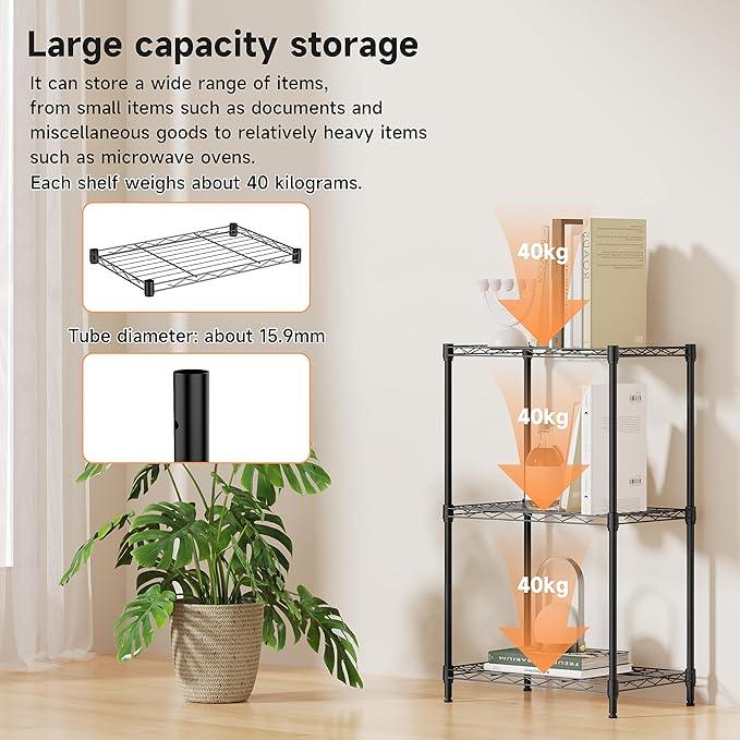 IZEUK 3 Tier Metal Wire Shelving Rack Storage Shelves for Kitchen, Bedroom, Living Room or Laundry Room, Black, 17.7" W x 11.8" D x 28.8" H - ModernBath