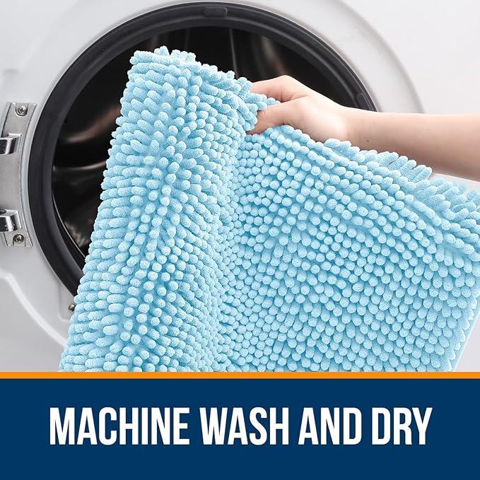 OLANLY Bathroom Rugs 30x20, Extra Soft Absorbent Chenille Bath Rugs, Rubber Backing Quick Dry, Machine Washable Bath Mats for Bathroom Floor, Tub and Shower, Home Decor Accessories, Sky Blue - ModernBath