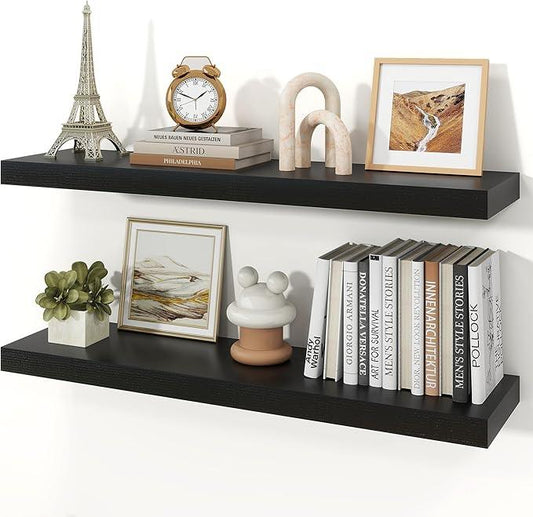 Floating Shelves for Wall, Wall Mounted Rustic Wood Shelves for Bathroom, Bedroom, Living Room, Kitchen, Hanging Shelf for Books/Storage/Room Decor (Black, 36") - ModernBath