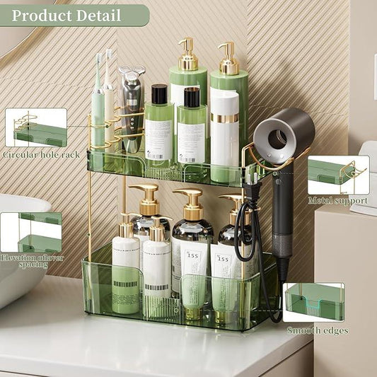 YCIA&DONE Luxury Bathroom Counter Organizer, Large Makeup Organizer Countertop, Shelf Organizer, Vanity Tray, Easily Assemble for Bathroom Organizers and Storage, Undersink, Cabinet, 2 Tiers Green - ModernBath