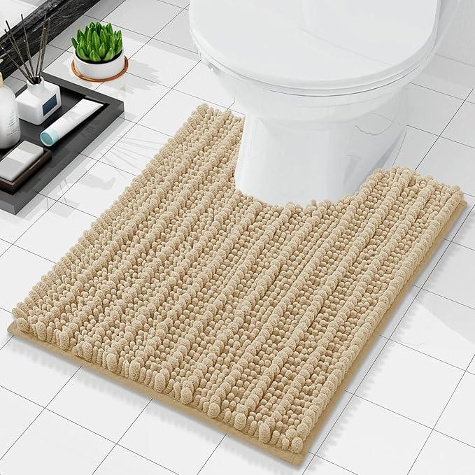 Arotive Luxury Chenille Toilet Rugs U-Shaped, Extra Soft Thick Absorbent Bathroom Mat, Non-Slip Shaggy Plush Contour Rugs, Machine Wash Dry Bath Mat for Toilet Base, 24x24, Beige - ModernBath