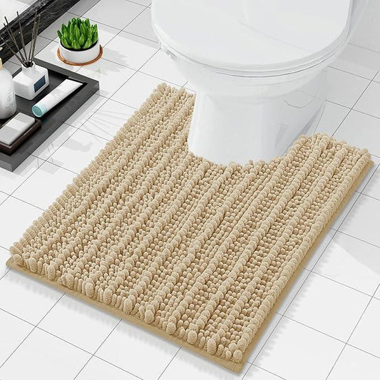 Arotive Luxury Chenille Toilet Rugs U-Shaped, Extra Soft Thick Absorbent Bathroom Mat, Non-Slip Shaggy Plush Contour Rugs, Machine Wash Dry Bath Mat for Toilet Base, 24x24, Beige - ModernBath