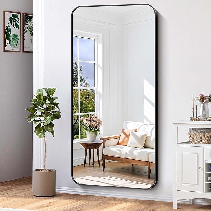CIVENO Bathroom Mirror, 60 x 30 inch Black Rectangle Wall Mirror, Metal Frame Rounded Corner Vanity Mirror, Large Wall Mounted Mirrors for Over Sink Bedroom Living Room Horizontal Or Vertical Mounting - ModernBath