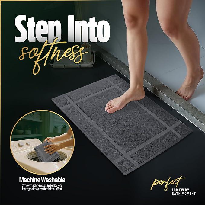 Pearl Linens 100% Ring Spun Cotton Bath Mat (Pack of 6) 18 x 25 Inch, Washable, Soft & Absorbent Terry Bathroom Floor Mat – Not Bathroom Rugs – Quick-Dry After Shower Bath Mat, 687 GSM, Grey - ModernBath