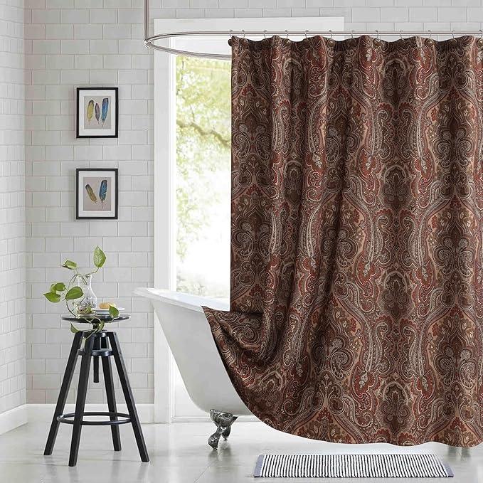BESTRIPES Fabric Shower Curtain, Reddish Brown Damask Paisley Print Shower Curtains for Bathroom, 72" W x 72" H - ModernBath