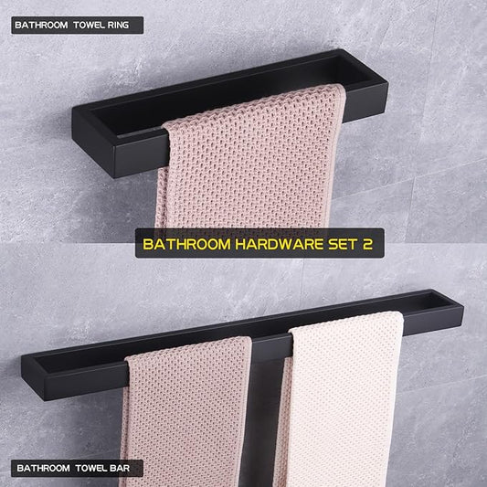 GERZWY Bathroom Hardware Set 2 Piece Black Towel Ring and Towel Bar SUS 304 Stainless Steel Wall Mounted Matte Black HG17701-2BK