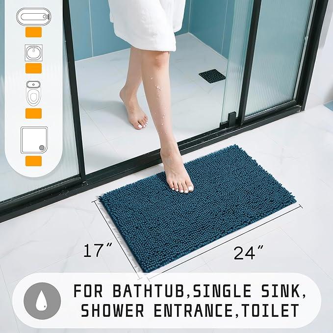 Yimobra Washable Bathroom Rugs, Super Soft & Absorbent Chenille Bath Mat for Floor & Carpet, Quick Dry Non Slip Bath Mat for Tub Shower, 24" x 17",Peacock Blue - ModernBath