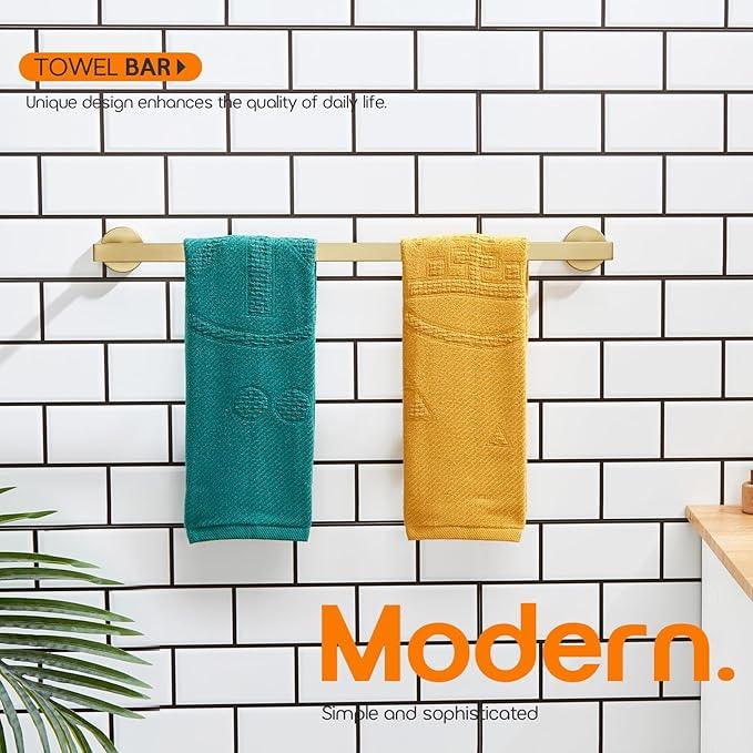 20 Inch Bathroom Towel Bar Bath Towel Rack Kitchen Towel Holder Towel Shelf Wall Mounted SUS304 Stainless Steel Brushed Gold AN4001GD-L20 - ModernBath