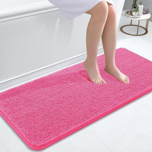 OLANLY Bathroom Rugs 47x20, Extra Soft Absorbent Chenille Bath Rugs, Rubber Backing Quick Dry, Machine Washable Bath Mats for Bathroom Floor, Tub and Shower, Home Decor Accessories, Hot Pink - ModernBath
