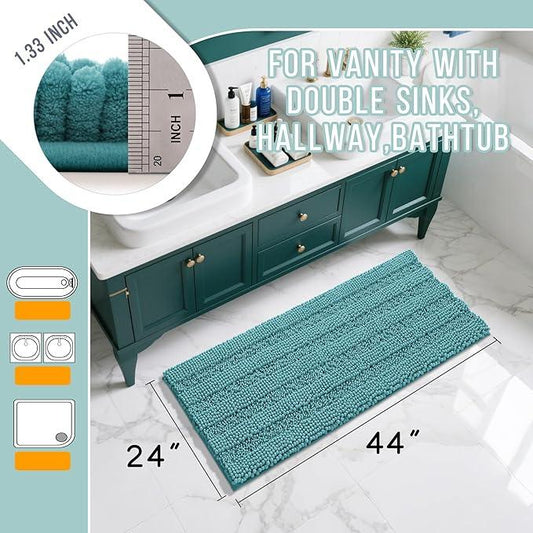 Yimobra Bathroom Rug Mat 44 x 24, Non Slip and Super Absorbent Bath Mat,Machine Washable Quick Dry,Ultra Plush Chenille Shower Rugs for Bathroom Floor Sink Tub and Shower Outside,Teal Blue - ModernBath