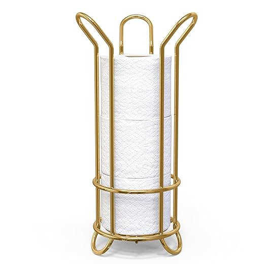 BROOKSTONE, Gold Toilet Paper Holder, Freestanding Bathroom Tissue Organizer, Minimalistic Storage Solution, Stylish Design [Holds MEGA Rolls]