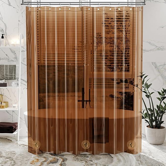 AmazerBath Premium EVA Shower Curtain Amber, Luxury Clear Brown Jelly-Like Soft Waterproof Shower Curtain with 3 Weighted Stones and 12 Grommets, Recyclable Packaging - ModernBath