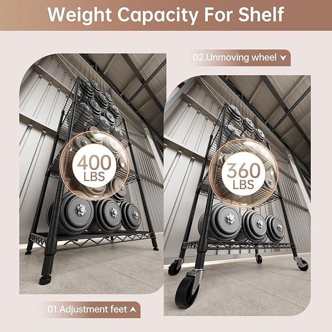 SINGAYE 4 Shelves Storage Shelf Wire Closet Bathroom Organizers Metal Pantry Kitchen Garage Shelving Unit Laundry Room Organization Home Rack Net Basket Black with Wheels - ModernBath