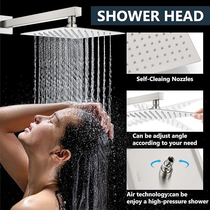Aolemi Shower Faucet Set Rain Shower System with Handheld Spray Bathroom Shower Combo Rough-in Valve and Shower Trim Kit Included Brushed Nickel 8 Inch Wall Mount Shower Head - ModernBath
