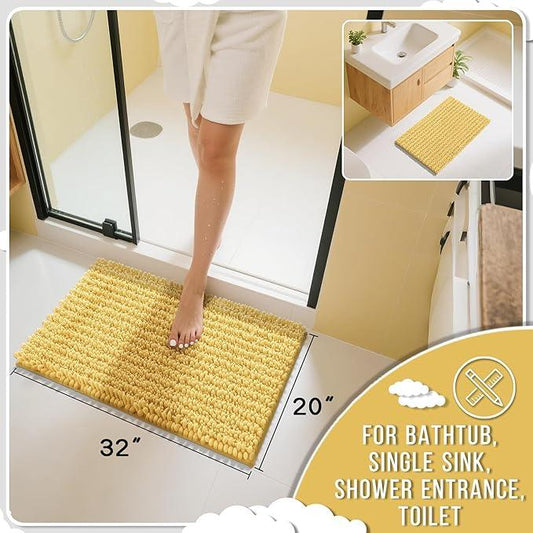 Yimobra Bathroom Rugs Non Slip Washable 32x20 Inch - Ultra Soft Absorbent Chenille Bath Mat, Quick Dry Shaggy Floor Carpet for Tub Shower, Yellow Home Decor Accessories - ModernBath
