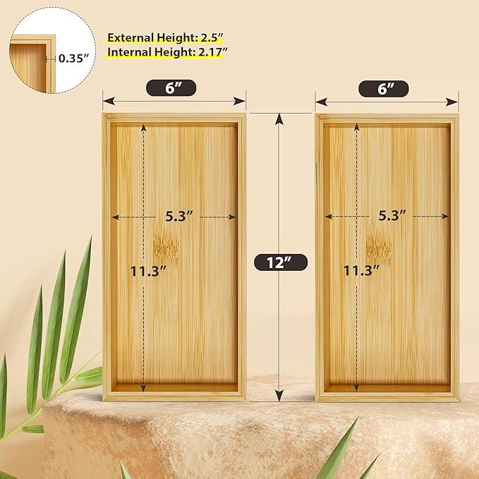 Kitchen Drawer Organizer Bins, Stackable Bamboo Drawer Organizer for Silverware, Flatware, Coffee Pod Organizer K Cup Holder for Countertop, 2 Pcs Coffee Station Organizer 12" x 6" x 2.5" - ModernBath