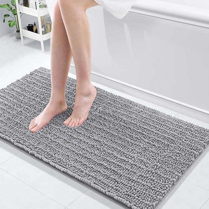 Arotive Luxury Chenille Bathroom Rug Mat, Extra Soft Thick Absorbent Shaggy Bath Rugs, Non-Slip Machine Wash Dry, Plush Bath Mats for Bathroom, Shower and Tub, 47x20, Grey - ModernBath