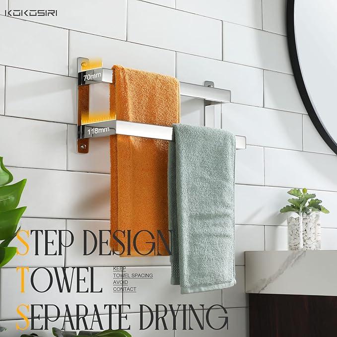 KOKOSIRI Towel Bars Hand Towel Holders 16 Inches Chrome Bathroom 2-Tiers Ladder Towel Rails Wall Mounted Towels Shelves Rack Polished Stainless Steel, B5008CH-L16 - ModernBath
