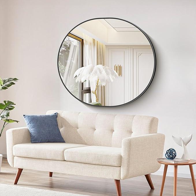 Bathroom Mirrors, 36" x40" Black Mirrors, Oval Vanity Mirrors, Metal Framed Wall Mounted Mirrors, Vertical/Horizontal Mirror for Bathroom Bedroom Entryway Living Room - ModernBath