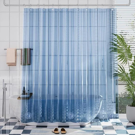 AmazerBath Premium EVA Shower Curtain Clear Blue, Luxury Shower Curtain Blue Jelly-Like Soft, Waterproof Bathroom Curtain with 3 Weighted Stones and 12 Grommets, Recyclable Packaging - ModernBath