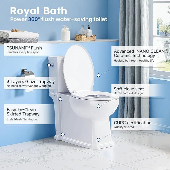 17.3” ADA Comfort Height Toilets with Hidden Drainage Port, 14" Wide Bowl Two Piece Toilets for Bathrooms, Tall Height, 1.28 GPF Single Power Flush Toilet with Jet Flush, 12" Rough In - ModernBath