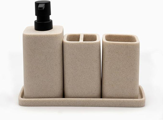 ZCCZ Black Bathroom Accessory Sets, 4 Pieces Bathroom Accessories Complete Set Vanity Countertop Accessory Set Marble Look, Includes Lotion Dispenser Soap Pump, Tumbler, Toothbrush Holder and Tray - ModernBath