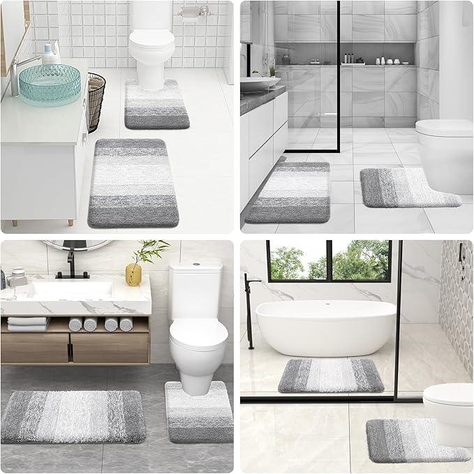 OLANLY Luxury Toilet Rugs U-Shaped 24x20, Extra Soft and Absorbent Microfiber Bathroom Rugs, Non-Slip Plush Shaggy Bath Mat, Machine Wash Dry, Contour Bathroom Mats for Toilet Base, Light Grey - ModernBath