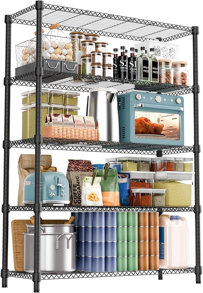 5 Tiers Shelf 1750 lbs Steel Storage Shelving Utility Shelving Unit Steel Organizer Wire Rack for Home,Kitchen,Office,Garage Black 17.7" D x 47.2" W x 72.4" H - ModernBath