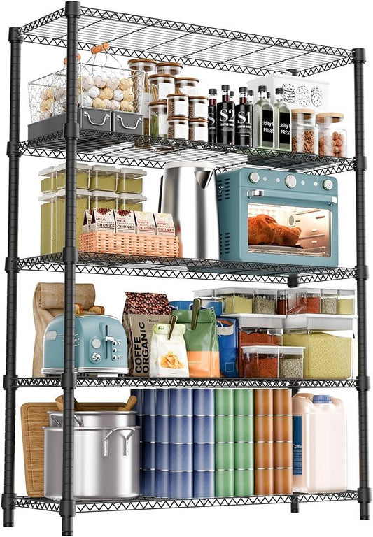 5 Tiers Shelf 1750 lbs Steel Storage Shelving Utility Shelving Unit Steel Organizer Wire Rack for Home,Kitchen,Office,Garage Black 17.7" D x 47.2" W x 72.4" H - ModernBath