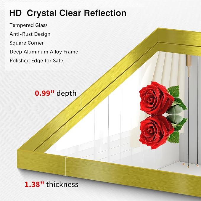 NIMURY Gold Bathroom Mirror, 36x55 Inch Rectangular Deep Frame Mirror, Large Wall Mounted Bathroom Vanity Mirror Over Sink for Bedroom,Restroom, Living Room, Hangs Vertically or Horizontally - ModernBath