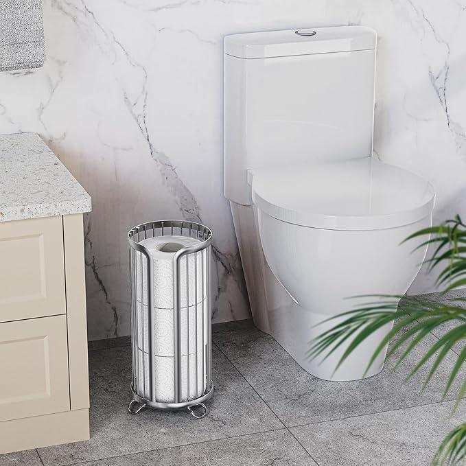 Toilet Paper Holder Stand, Freestanding Toilet Tissue Organizer, Minimalistic Storage Solution, Reserve Mega Rolls,Modern -2PACK Silver - ModernBath