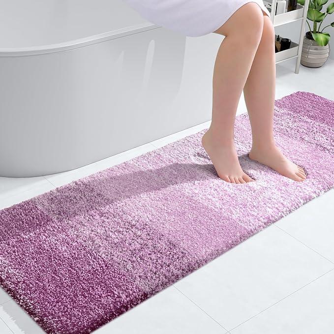 OLANLY Bathroom Runner Rugs 59x20, Extra Soft Absorbent Microfiber Bath Rugs, Rubber Backing, Quick Dry, Washable Bath Mats for Bathroom Floor, Tub and Shower, Home Decor Accessories, Pinkish-Purple - ModernBath