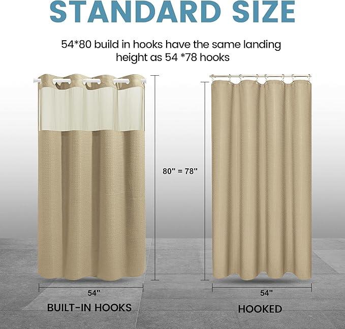 EUTXL Beige Stall No Hook Shower Curtain with Snap in Liner,230GSM Waffle Weave Shower Curtains for Bathroom,54W x 80H - ModernBath