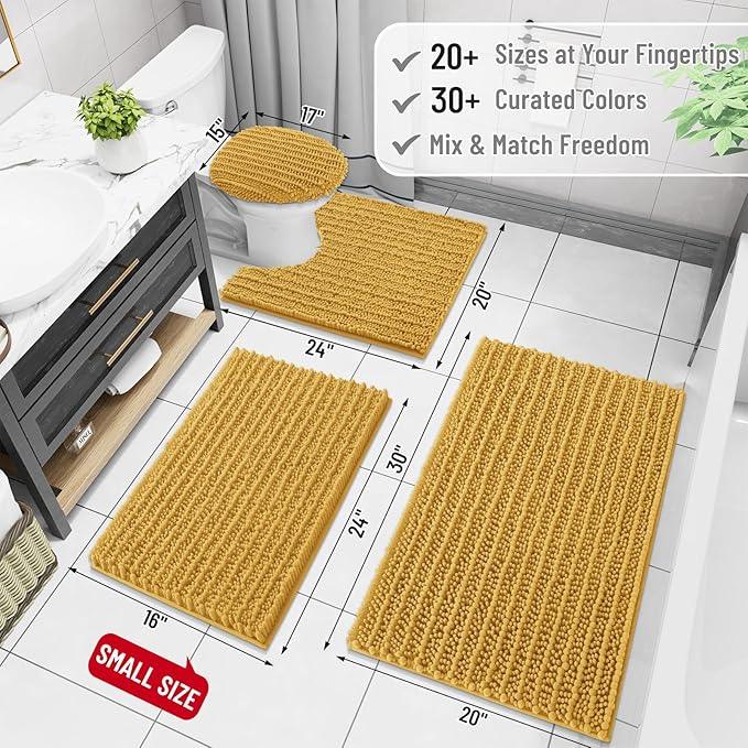 Arotive Luxury Chenille Bathroom Rug Mat, Extra Soft Thick Absorbent Shaggy Bath Rugs, Non-Slip Machine Wash Dry, Plush Bath Mats for Bathroom, Shower and Tub, 24x16, Golden Yellow - ModernBath